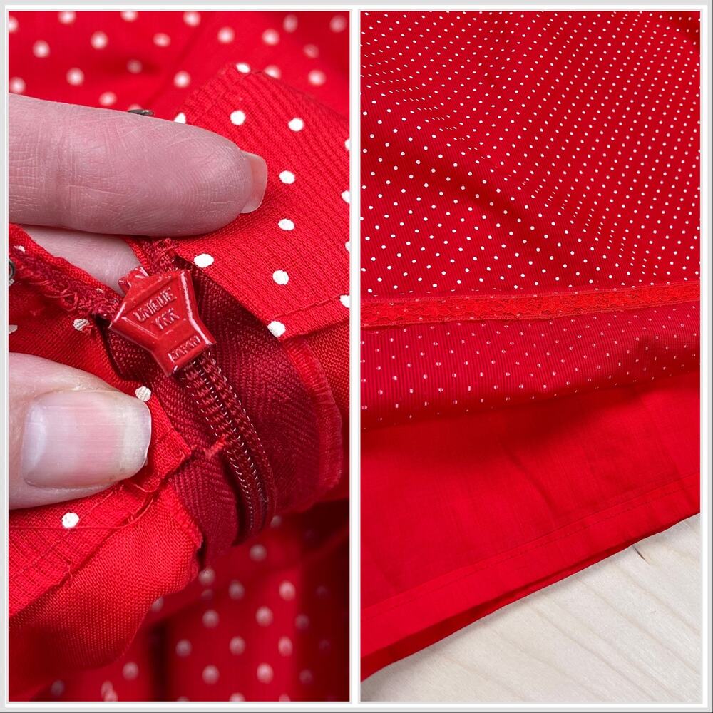 Vintage 1970s Red & White Polka Dot Long Sleeve A-Line Maxi Prairie Dress - Picture 6 of 8